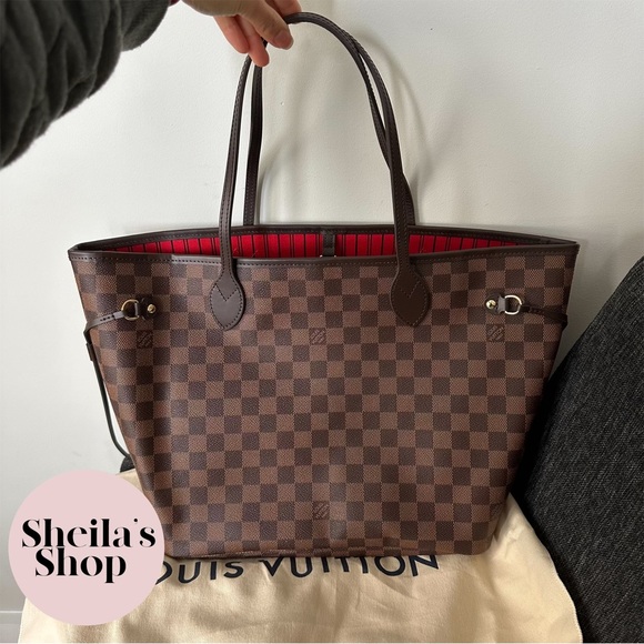 NWT Authentic Louis Vuitton 2022 Neverfull MM Damier Ebene Cherry with Pouch - Picture 4 of 16